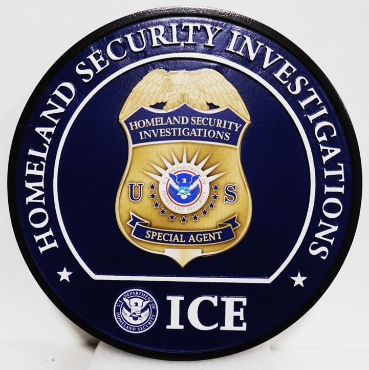 AP-4149- Plaque Featuring the Badge of the Homeland Security Investigations of ICE, 2.5-D with Giclee Badge