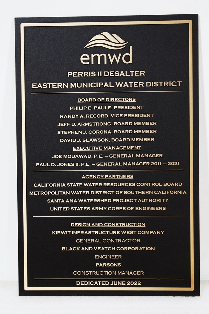 ZP-1113 - Precision Machined Aluminum Bronze Plated Dedication Plaque for  the Perris II Desalter Project for the Eastern District Water District.
