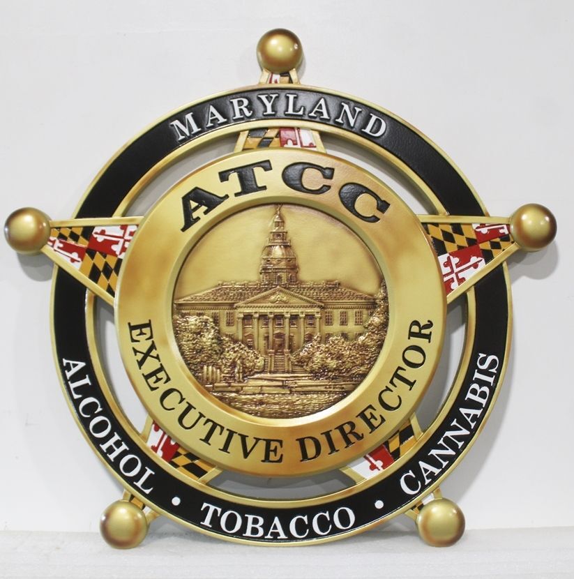 PP-1603 - Carved 3-D Bas-Relief Plaque of the Star Badge of the Executive Director  of the Alcohol, Tobacco & Cannabis Commision (ATCC) of Maryland