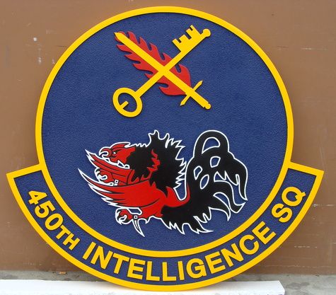 LP-4115 - Carved Round  Plaque of the Crest of the 450th  Intelligence Squadron,  Artist Painted