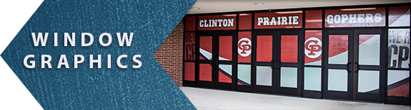 Window Graphics example link, exterior doors covered in graphics, school graphics, window graphics