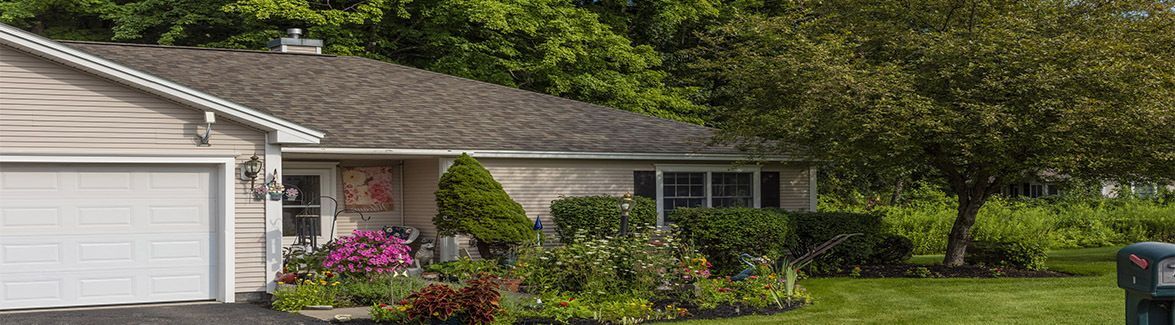 cottage exterior with colorful flowers