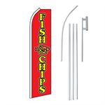 Fish And Chips Red/Yellow Swooper/Feather Flag + Pole + Ground Spike