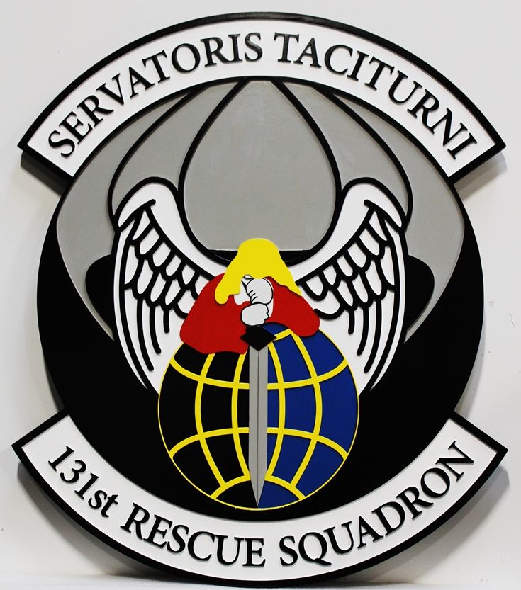 LP-7569 - Carved Wall Plaque of the Crest of the  Air Force's 141st Rescue Squadron, with Motto "Servatoris Taciturni" 