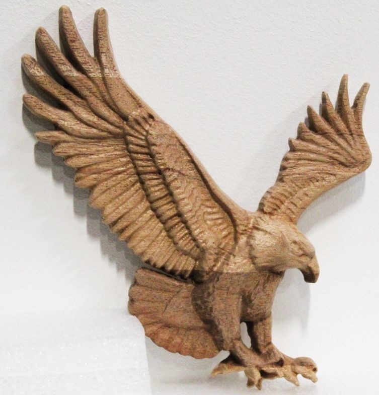 M22976A - Carved 3-D Bas-relief Mahogany Plaque of a Bald Eagle (Not yet stained or painted)