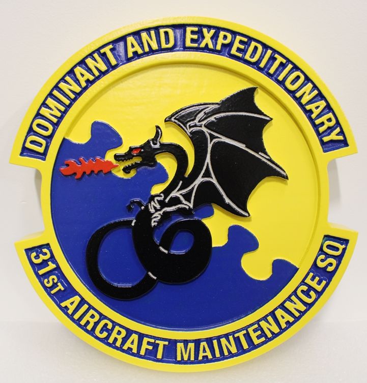 LP-7125 - Carved Plaque of the  Crest of the 31st Maintenance Group, 2.5-D Artist Painted