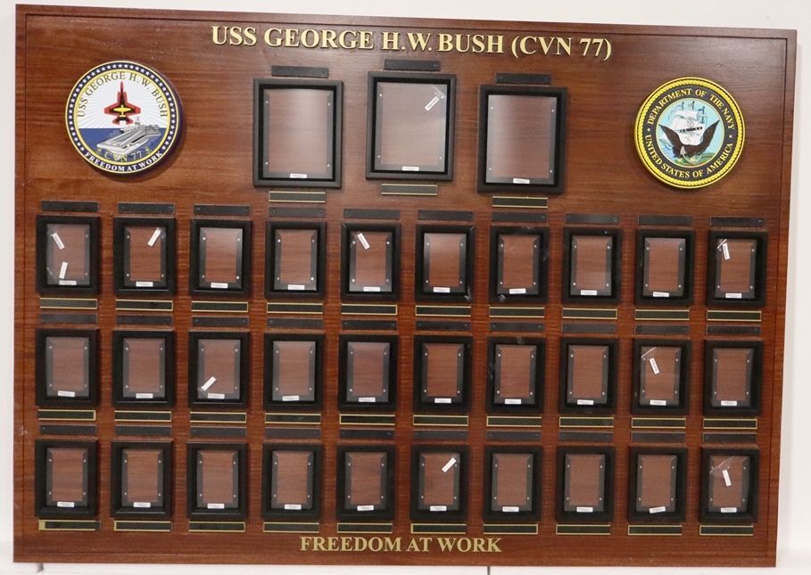 JP-1350A - Mahogany Chain-of-Command Photo Board for the USS George H. W. Bush, Aircraft Carrier CVN 77