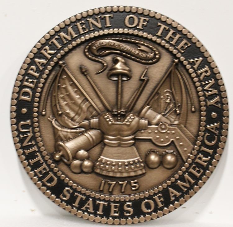 MP-1044 - Carved 3-D Bas-Relief Bronze--Plated Plaque of the Seal of the United States Army