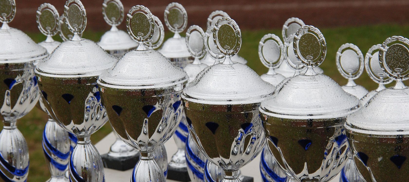 Several silver trophies.