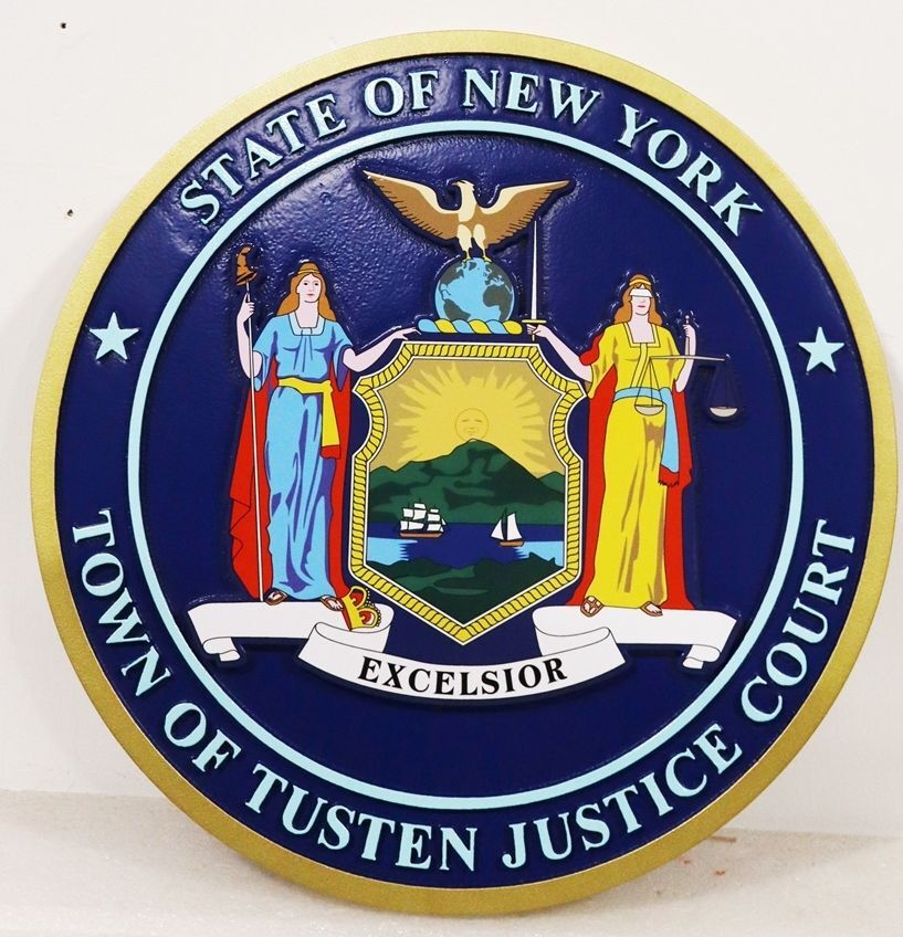 HP-1216 - Carved Plaque of the Seal of the Unified Court System, Town of Tusten Justin Court,  New York. Giclee Printed Art