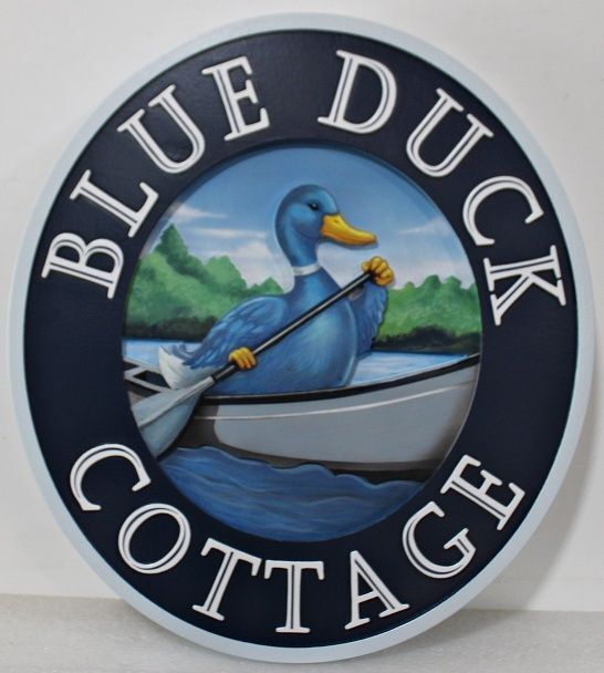 M22715 - Carved HDU "Blue Duck Cottage" Sign with Artwork