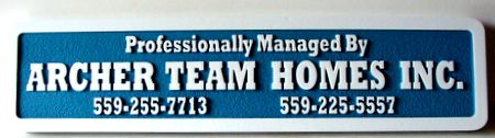 SA28611 - Sandblasted HDU Sign for House General Contractor, "Archer Team Homes, Inc."