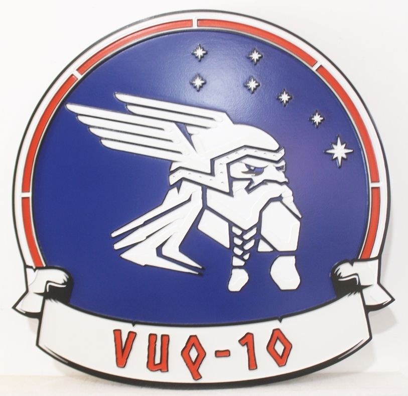 JP-1673A - Carved 2.5-D Multi-level Relief Plaque of theCrest of the Navy's Unmanned Carrier-Launched Multi-Role Squadron Ten (VUQ-10) 