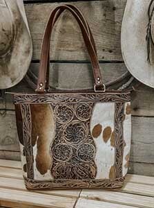 Purse-Tooled Leather Cowhide Tote