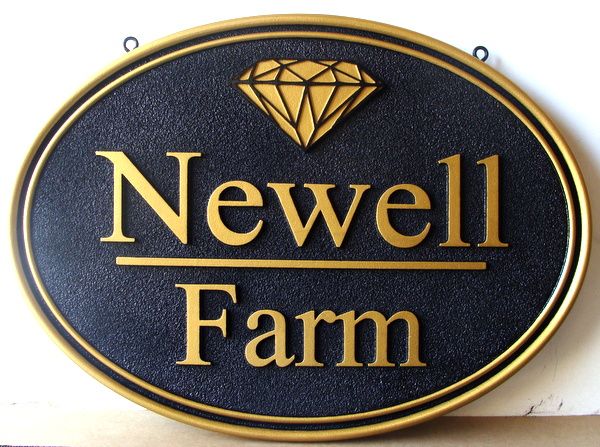 O24036 -    Carved and Sandblasted Sign for Newell Farm , with Diamond Logo