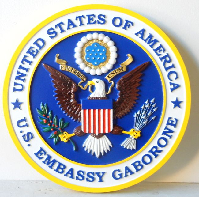 AP-3760 - Carved Plaque of the Seal of the US Embassy in Gabarone, Artist Painted 