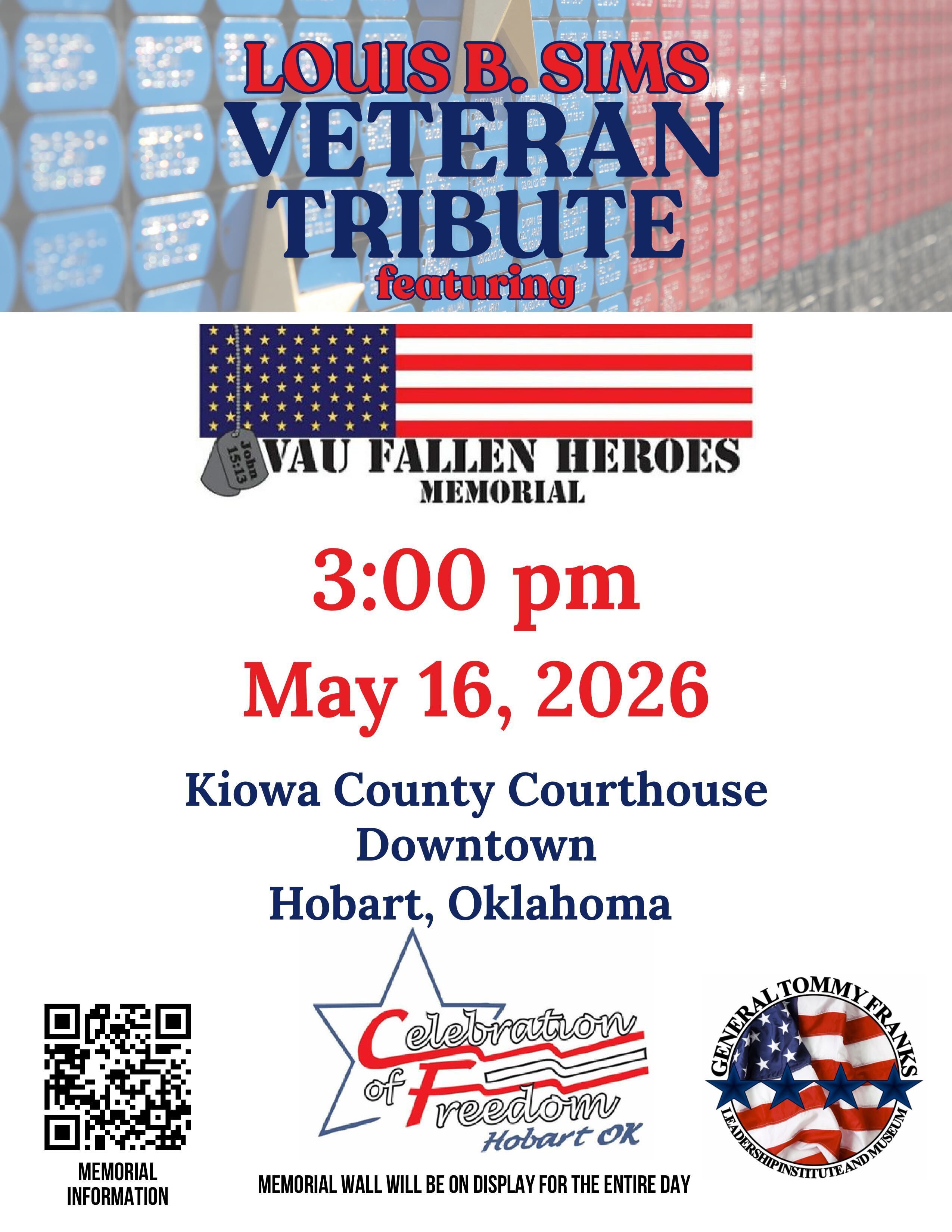 Louis B. Sims Veteran Tribute featuring the VAU Veterans and Athletes United Memorial Wall.