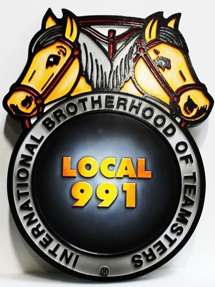 VP-1732 - Carved 2.5-D HDU Plaque of the Logo of the International Brotherhood of Teamsters, Local 991
