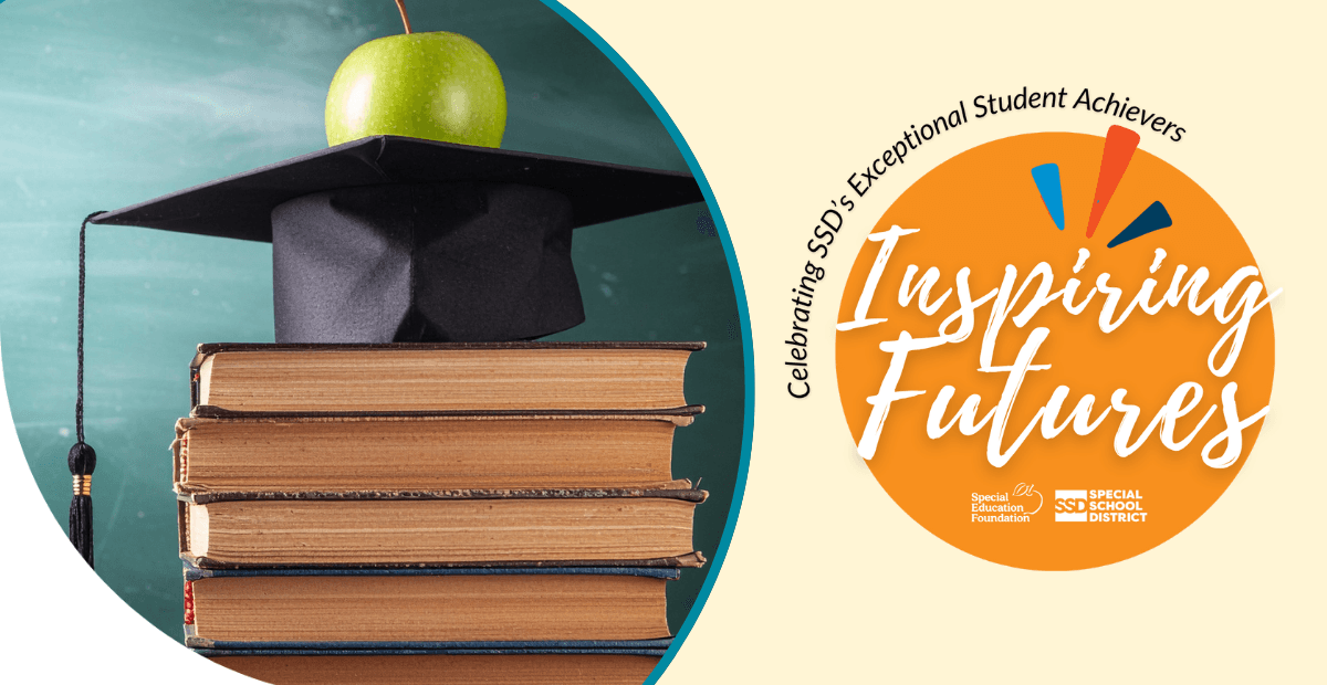 graduation hat and apple on books with Inspiring Futures logo