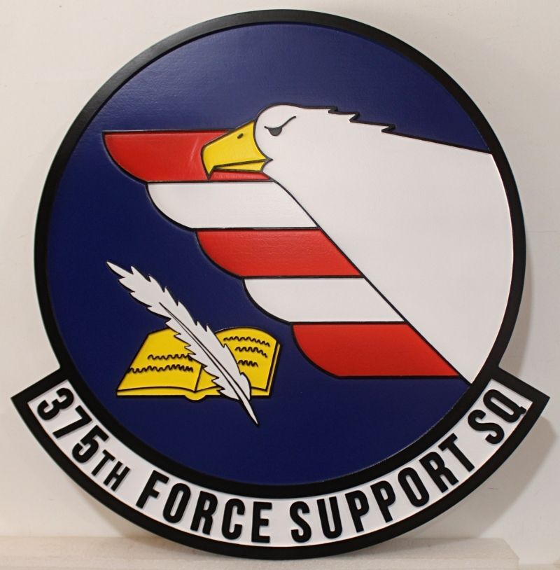 LP-7402 - Carved 2.5-D Multi-Level Raised Relief HDU Plaque of the Crest of the 375th Force Support Squadron