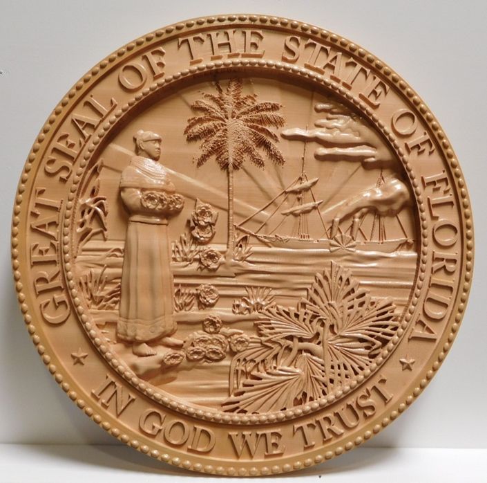 WW8074 - 3-D Maple Plaque of the Great Seal of the State of Florida 