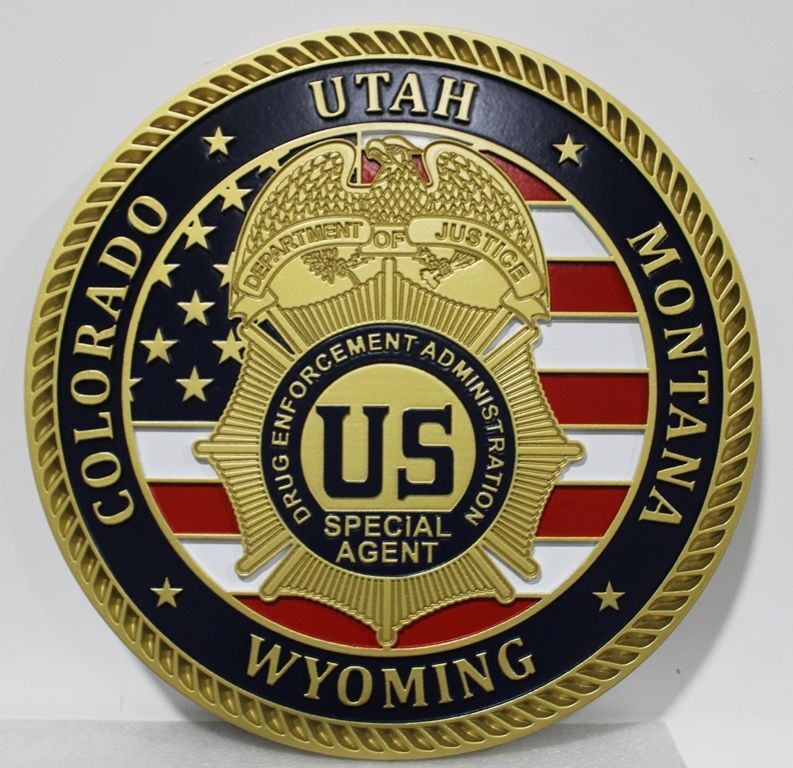 AP-2529 - Carved 2.5-D Multi-level Plaque of the Badge of a Special Agent of the Drug Enforcement Administration (DEA)