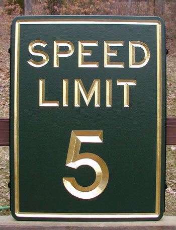 H17246 - Engraved HDU "Speed Limit 5 MPH" Traffic Sign, with Text and Border Gilded with 24K Gold Leaf