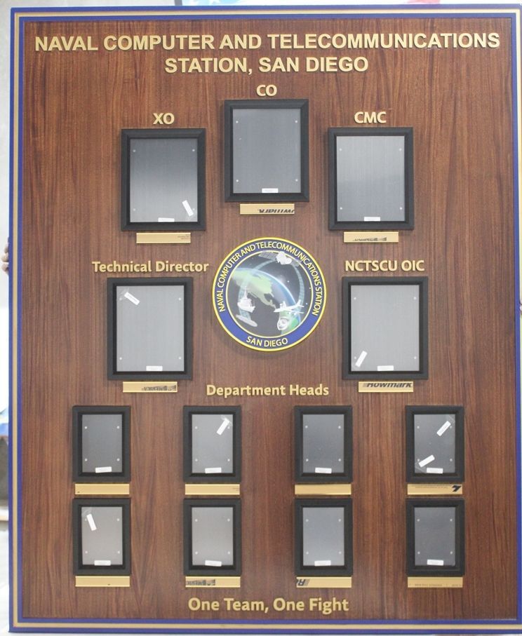 SA1272 - Carved Mahogany Chain-of-Command Board for the Naval Computer and Telecommunications Station, San Diego