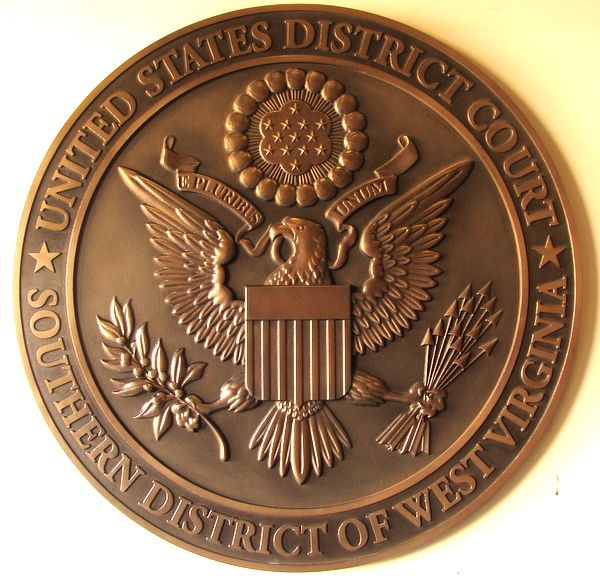 U30144 -  Carved 3-D Bronze Wall Plaque for the US District Court, Southern District of West Virginia, with American Eagle 