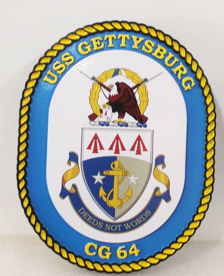 NP-2121- Carved 2-5 D HDU Plaque of the Crest of the US Coast Guard Cutter Gettysburg, CG-64