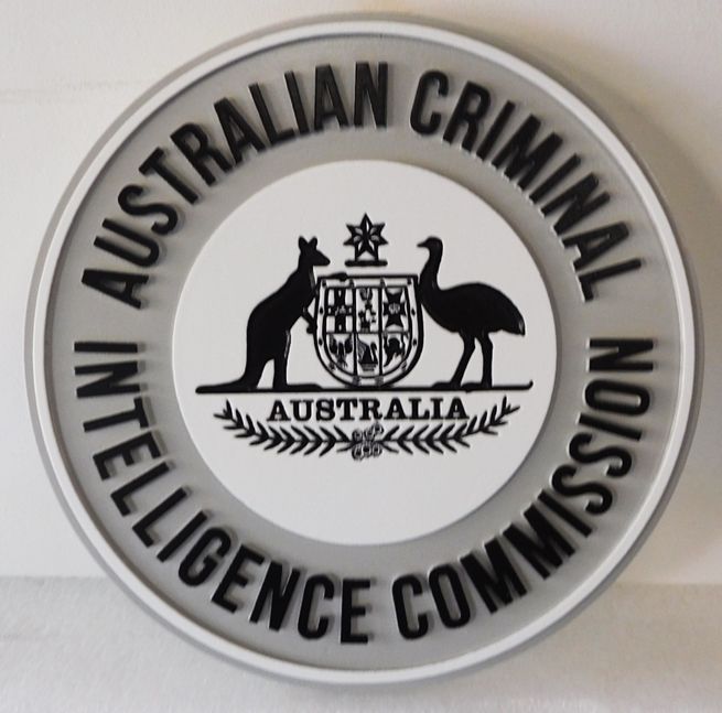 PP-3330 - Carved 2.5-D raised Relief HDU Plaque of the Seal of the Australian Criminal Intelligence Commission 