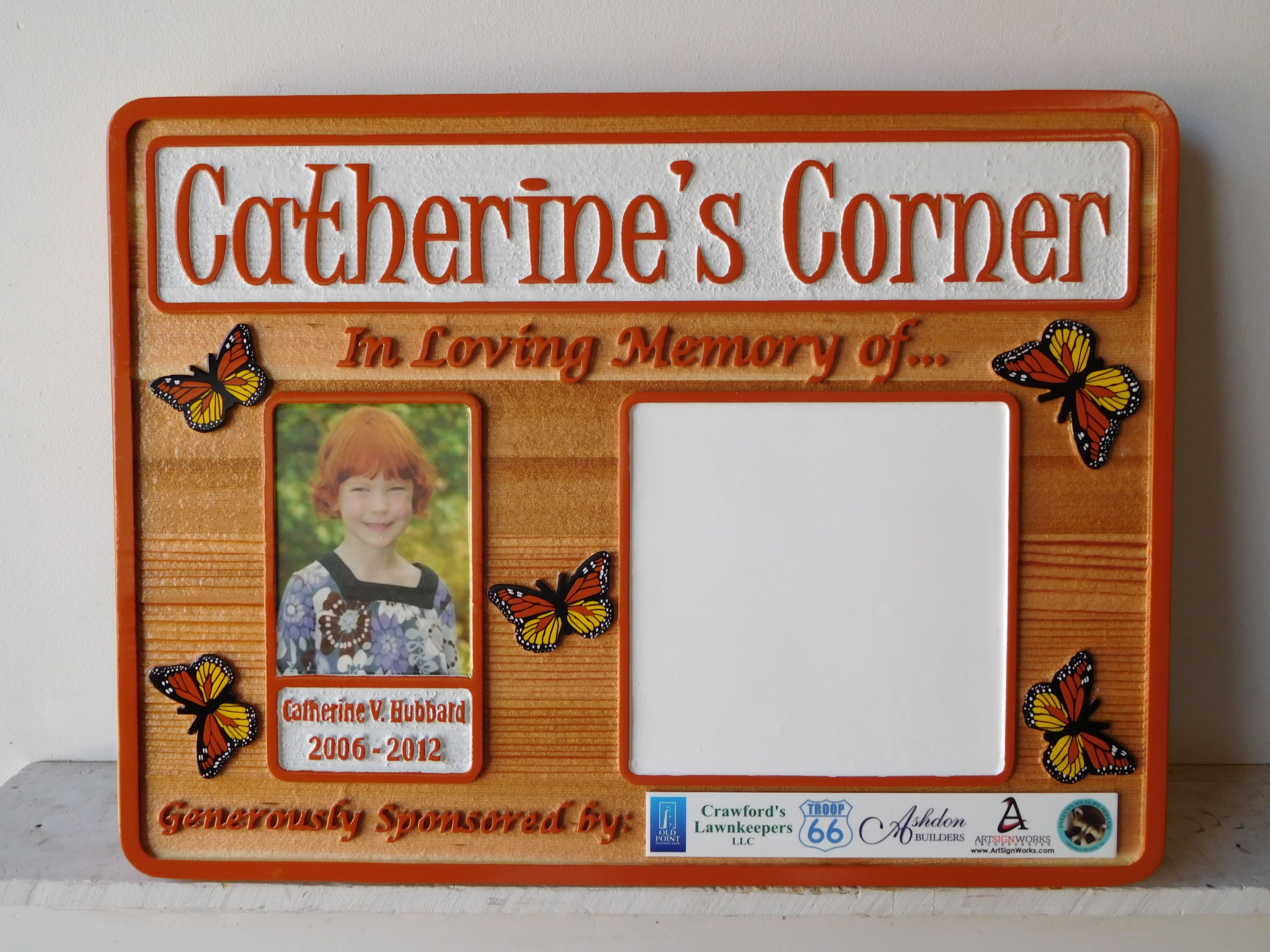 WP5430 - Catherine's Memorial Plaque, 2.5-D Stained Cedar