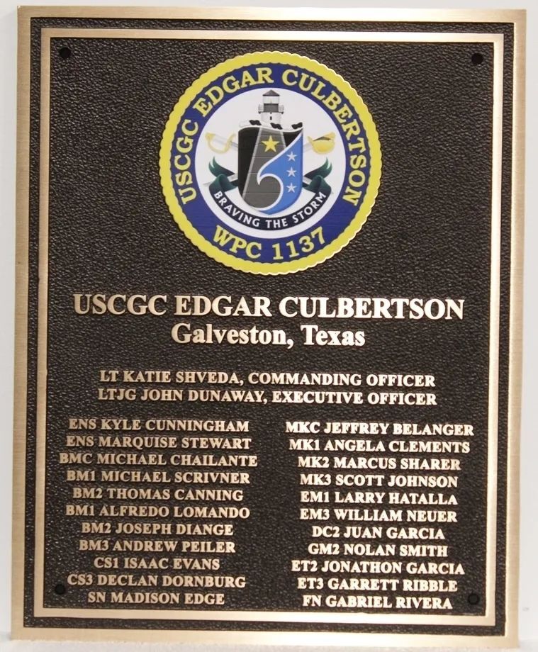 SB1013- Solid Brass Plaque for Ship's Chain of Command Board for USCGC Edgar Culbertson, WPC 1137l