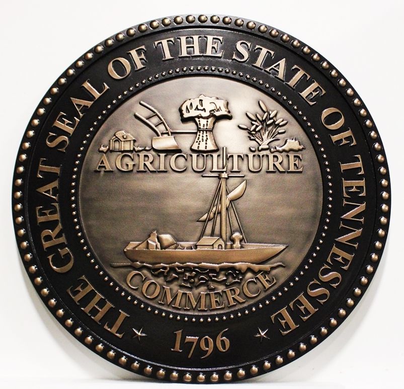 BP-1495 - Carved 3-D Bronze-Plated HDU Plaque of the Great Seal of the State of Tennessee