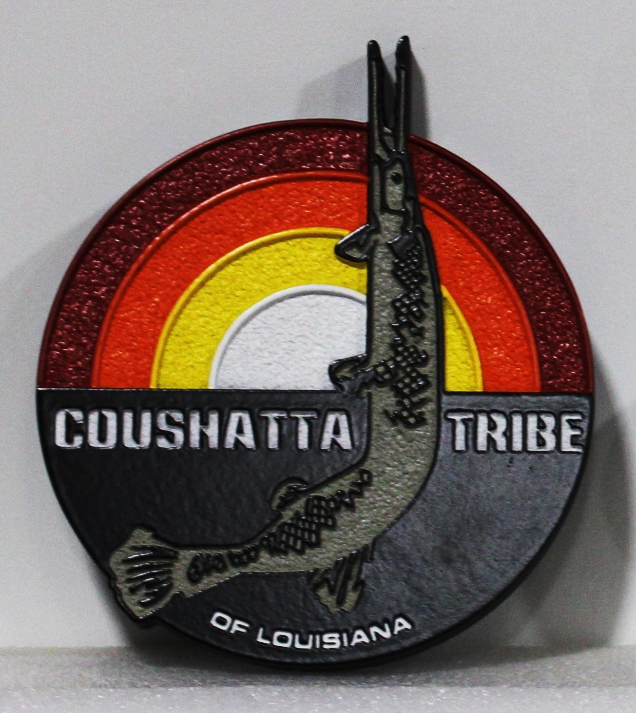 M22593 - Carved 2.5-D Multi-Level Raised   Relief HDU  sign for the Coushatta Tribe of Louisiana