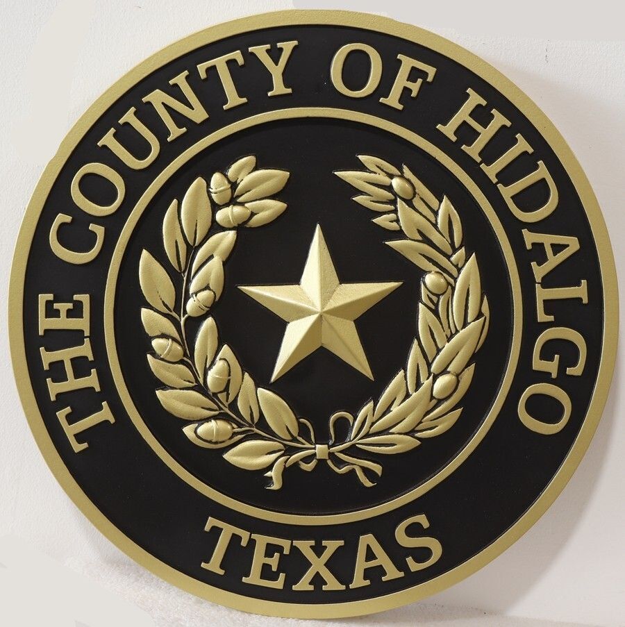 CP-1246 - Carved 3-D Polished Brass-Plated HDU Plaque of the Seal of the County of Hidalgo, Texas
