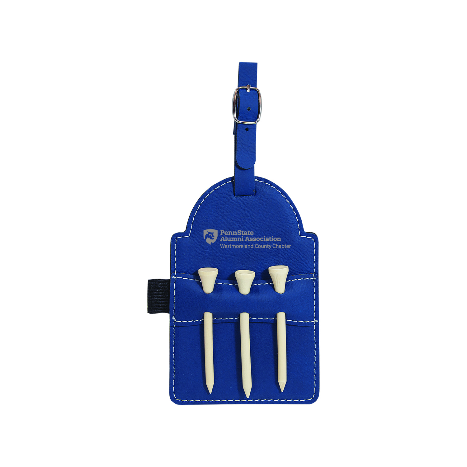 5" x 3 1/4" Blue/Silver Laserable Leatherette Golf Bag Tag with 3 Wooden Tees