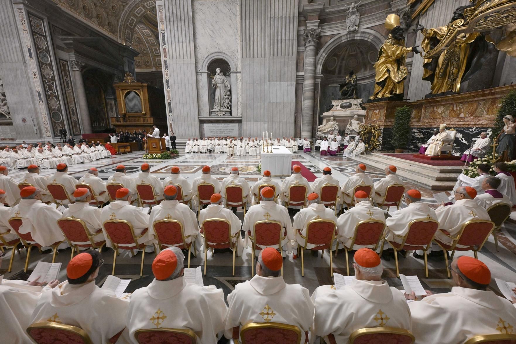 Pope Leo XIV celebrates an early morning Mass in St. Peter's Basilica at the Vatican Jan. 8, 2026, during a consistory with cardinals from around the world. (OSV News photo/Simone Risoluti, Vatican Media)