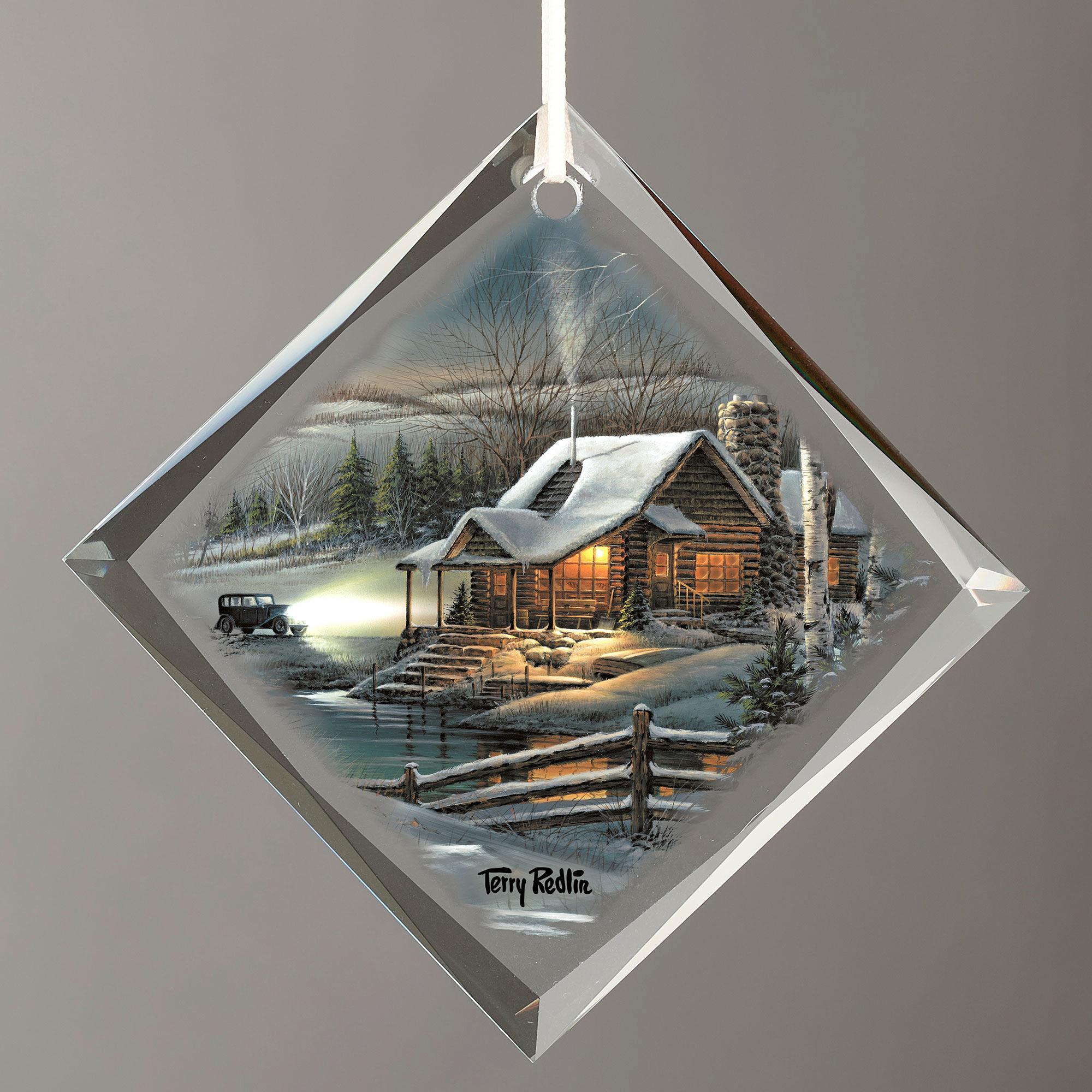 Evening with Friends-Cabin Diamond Shaped Glass Ornament Terry Redlin