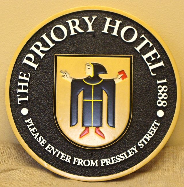 SA28527 -  "The Priory Hotel"  Carved HDU Sign , with Monk Logo as Artwork