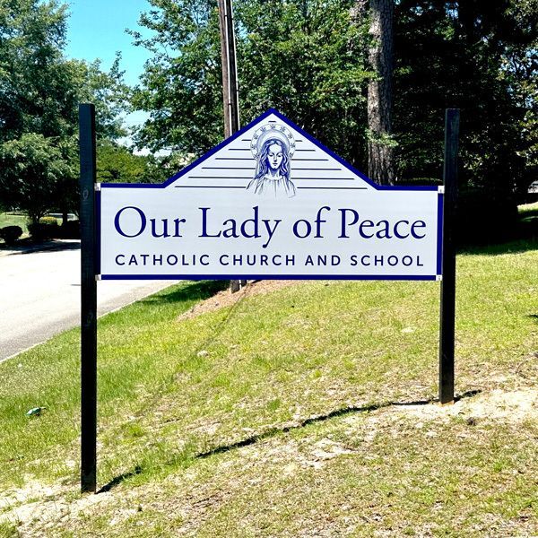 Post and Panel Sign – Our Lady of Peace Catholic Church and School