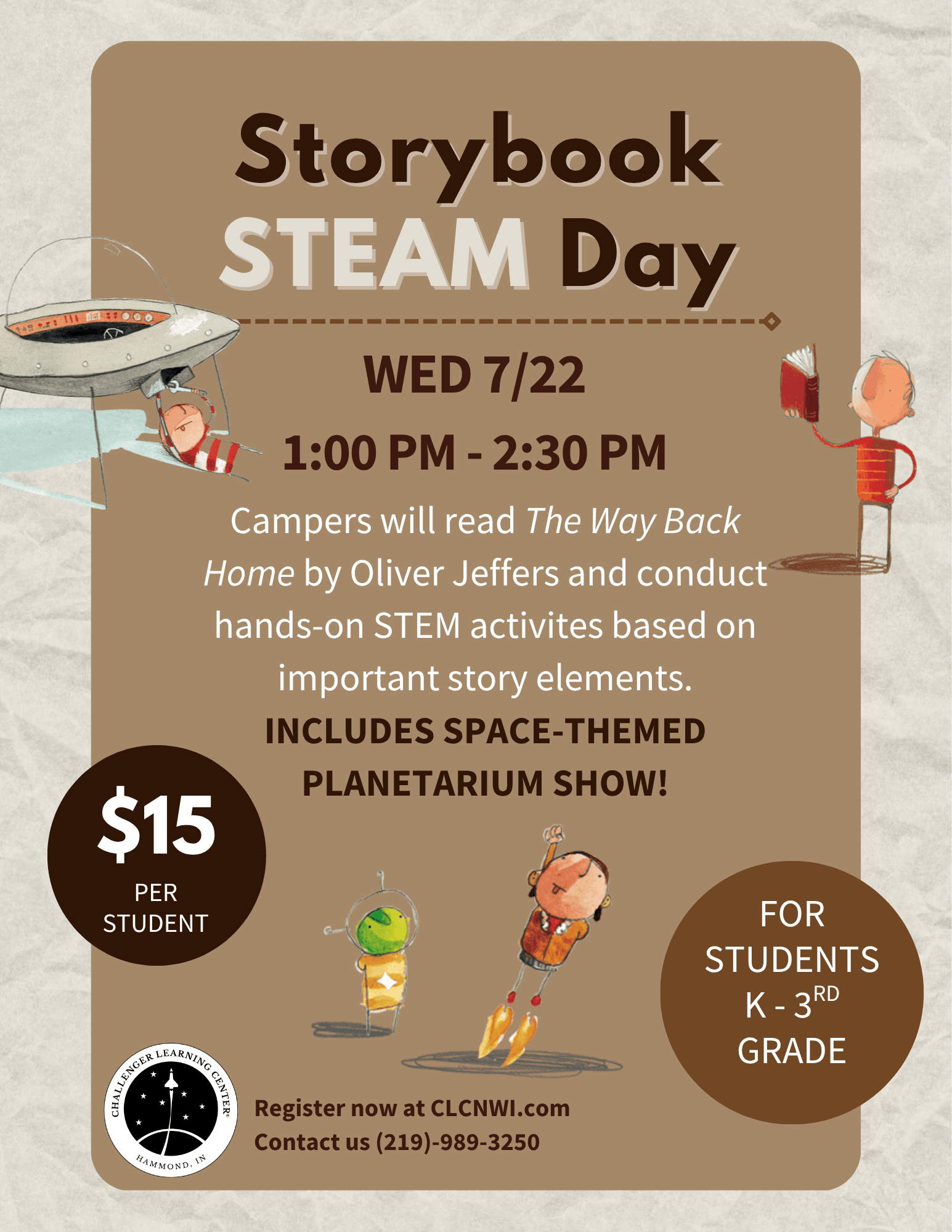 hands-on activities, story book elements, spaced themed, friends, Northwest Indiana, Hammond, Challenger Learning Center