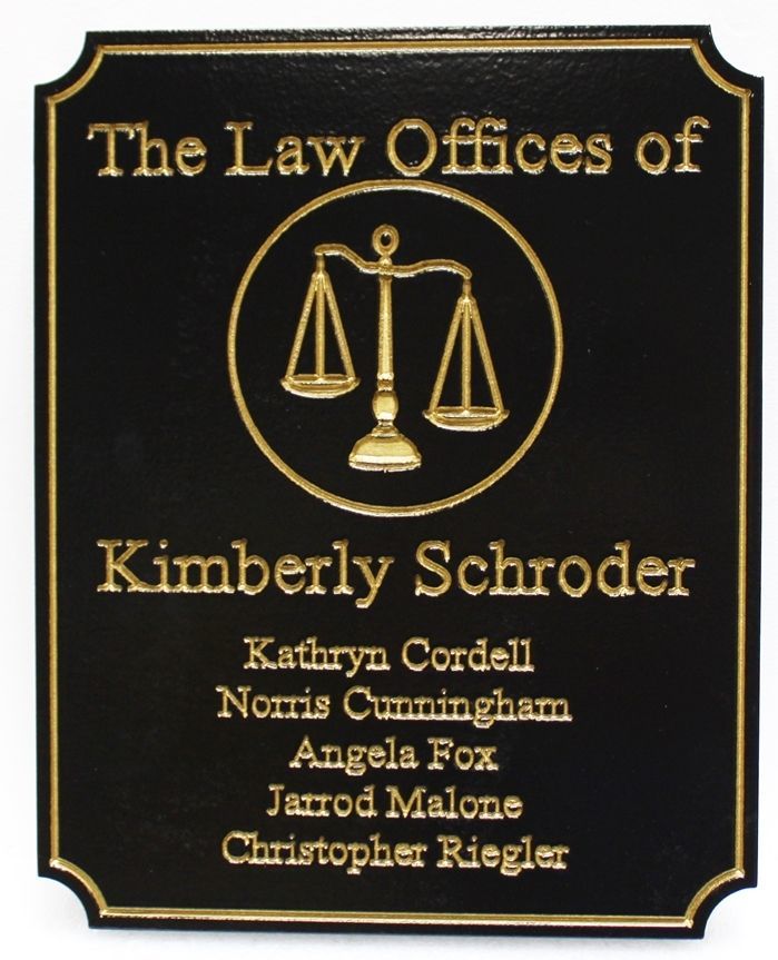 A10005A - Engraved HDU Law Office Sign, with Text, Artwork and Border Gilded with 24K Gold Leaf