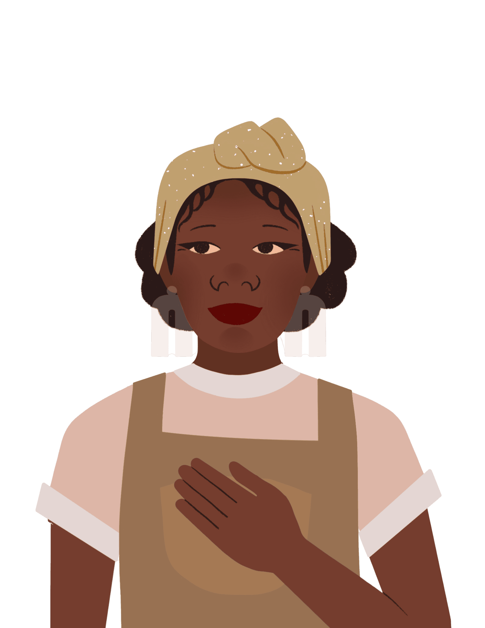 Drawing of a young Harriet Tubman with her hand over her heart