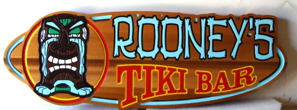 RB27218 - Carved Cedar Tropical Bar Sign, for "Roony's Tiki Bar"