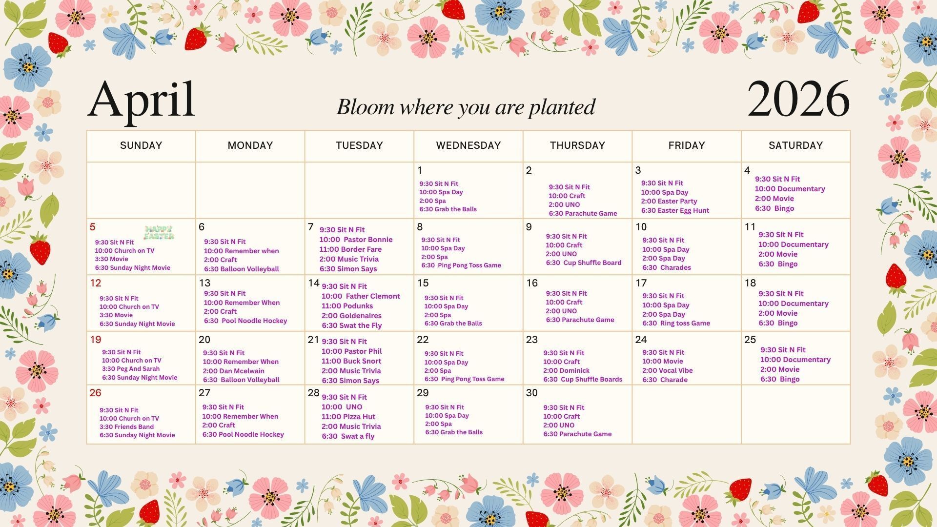 Downloadable Activities Calendar 