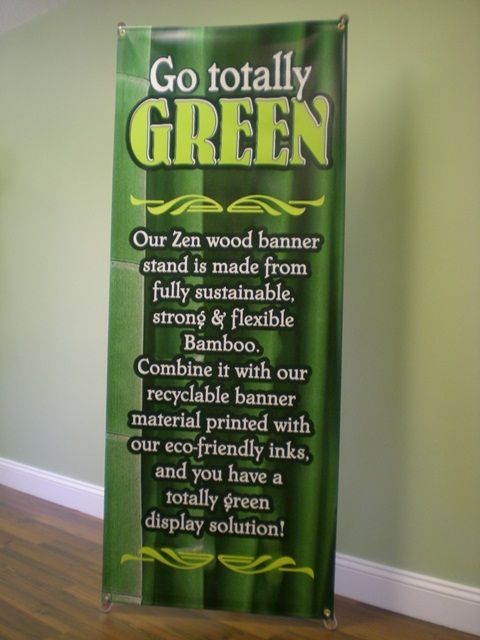 Green Banners on Bamboo Banner Stand