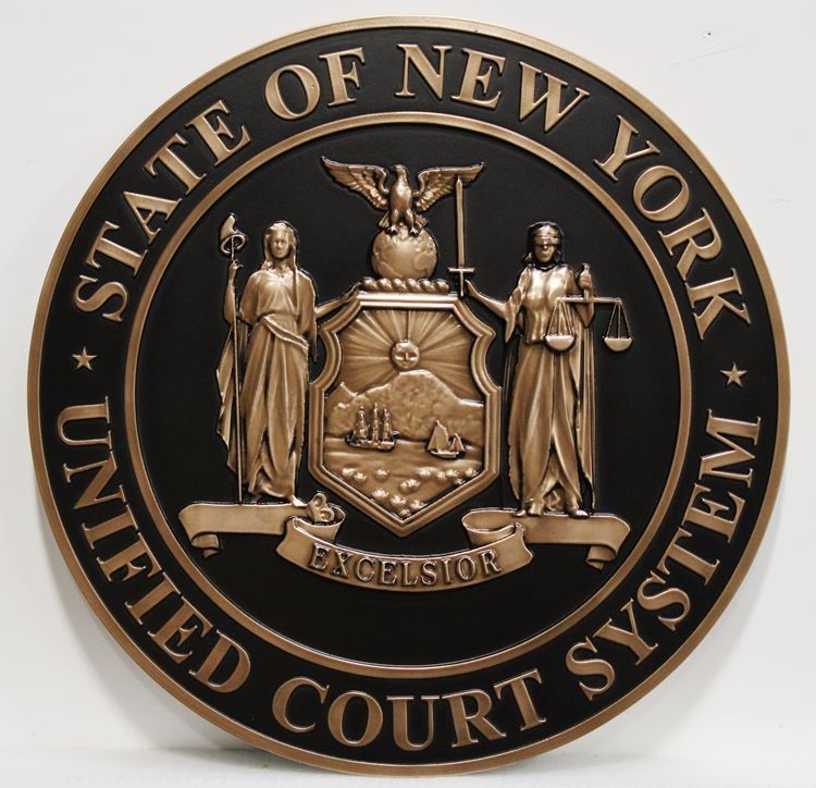 A10869 -  Carved 3-D HDU Bronze-Plated   Wall Plaque of the Seal of   the Unified Court System of the State of New York 