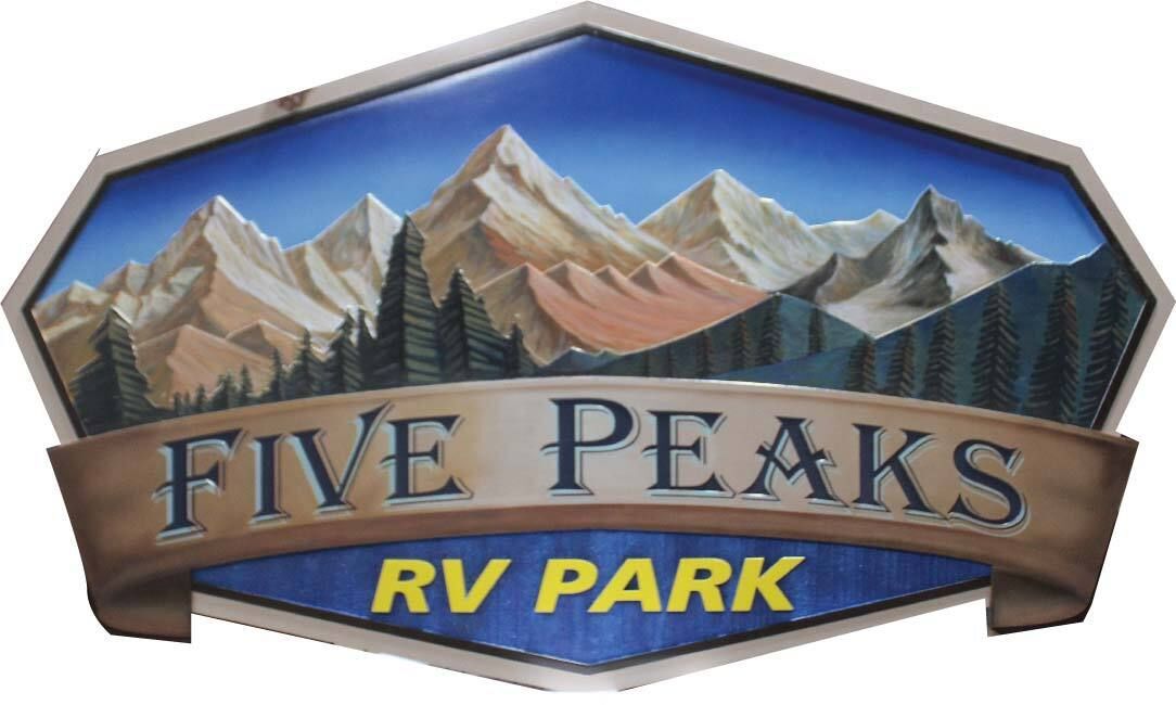 MB2413 - Carved Artist-Painted RV Park Sign with Mountains