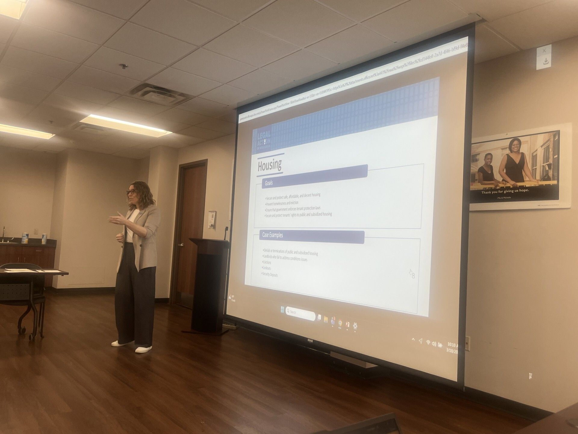 Attorney Malinda Eskra with Legal Action of Wisconsin presenting at ECOM
